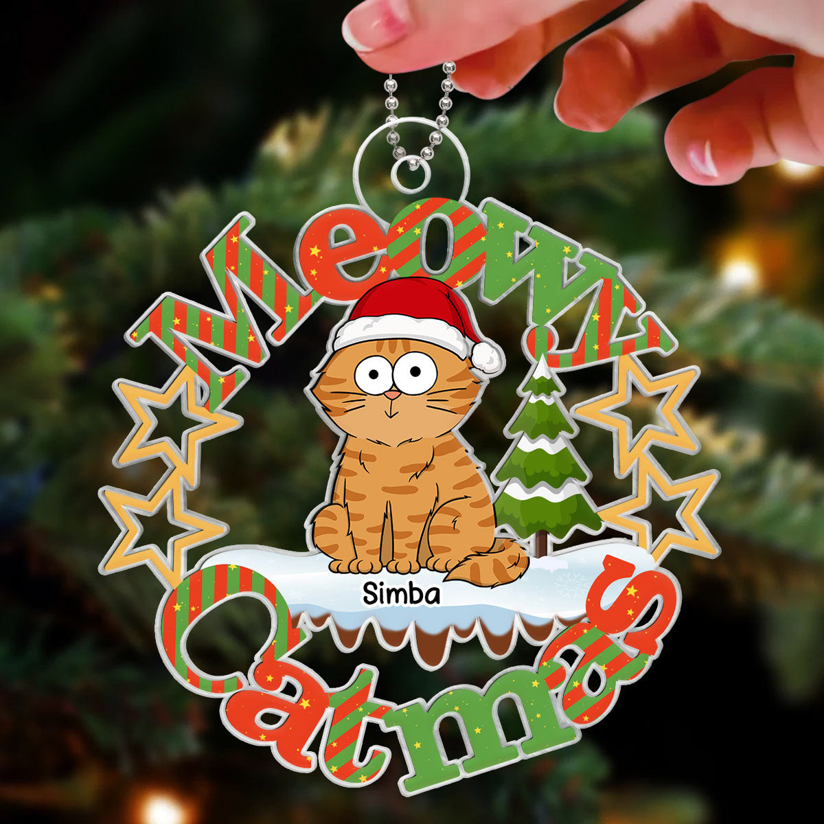 Meowy Catmas Funny Cat Personalized Acrylic Ornament