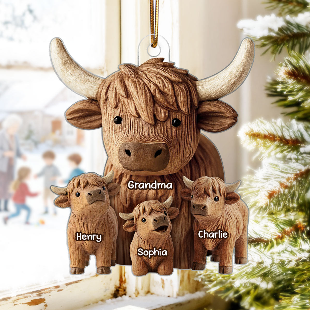 Grandma And Grandkids Faux Wood - Personalized Acrylic Ornament - Heartwarming Christmas Gift For Grandma, For Family