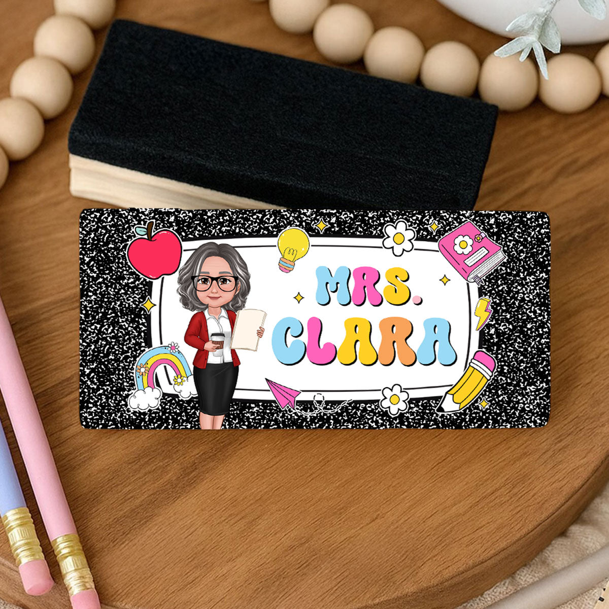Teacher Composition Book Pattern Personalized Chalkboard/Whiteboard Eraser with Marker, Teacher Appreciation Gift, Back To School Gift