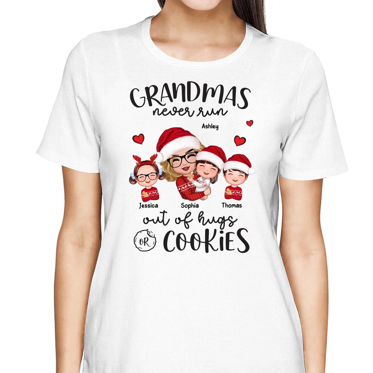 Grandma Never Run Out Of Hugs And Cookies Personalized Christmas Sweatshirt Hoodie