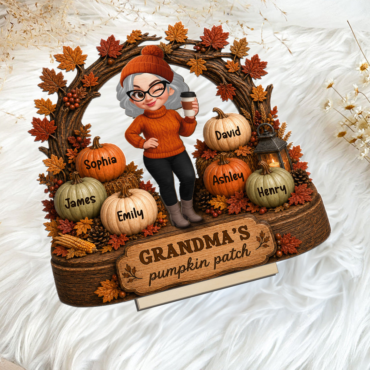 Grandma's Pumpkin Patch Fall Tree Arch - Personalized 2-Layered Wooden Plaque - Cozy Fall Decor for Grandma