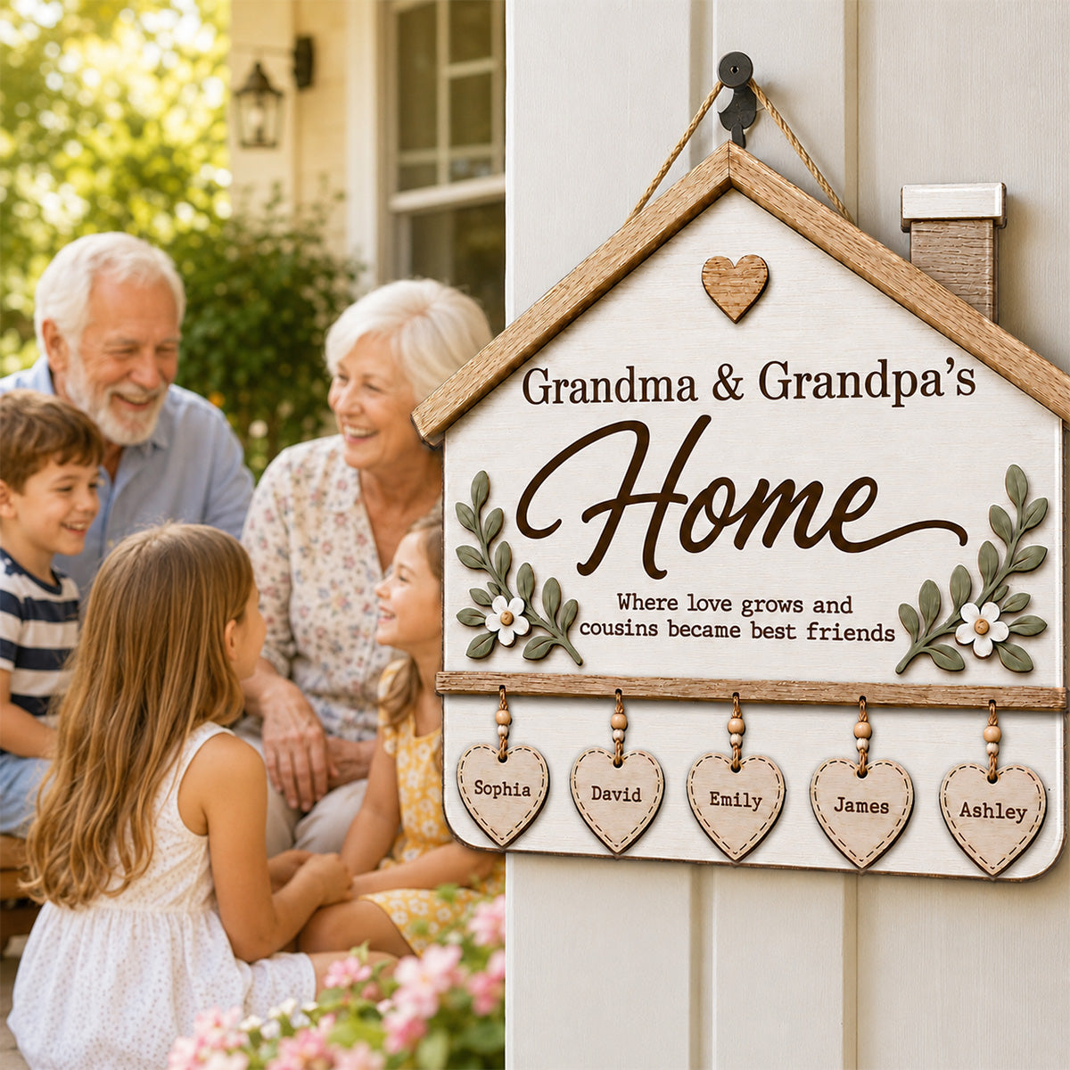 Grandma & Grandpa's House Where Love Grows 2D Flat Printed - Personalized Wooden Sign - Home Decor For Grandparents