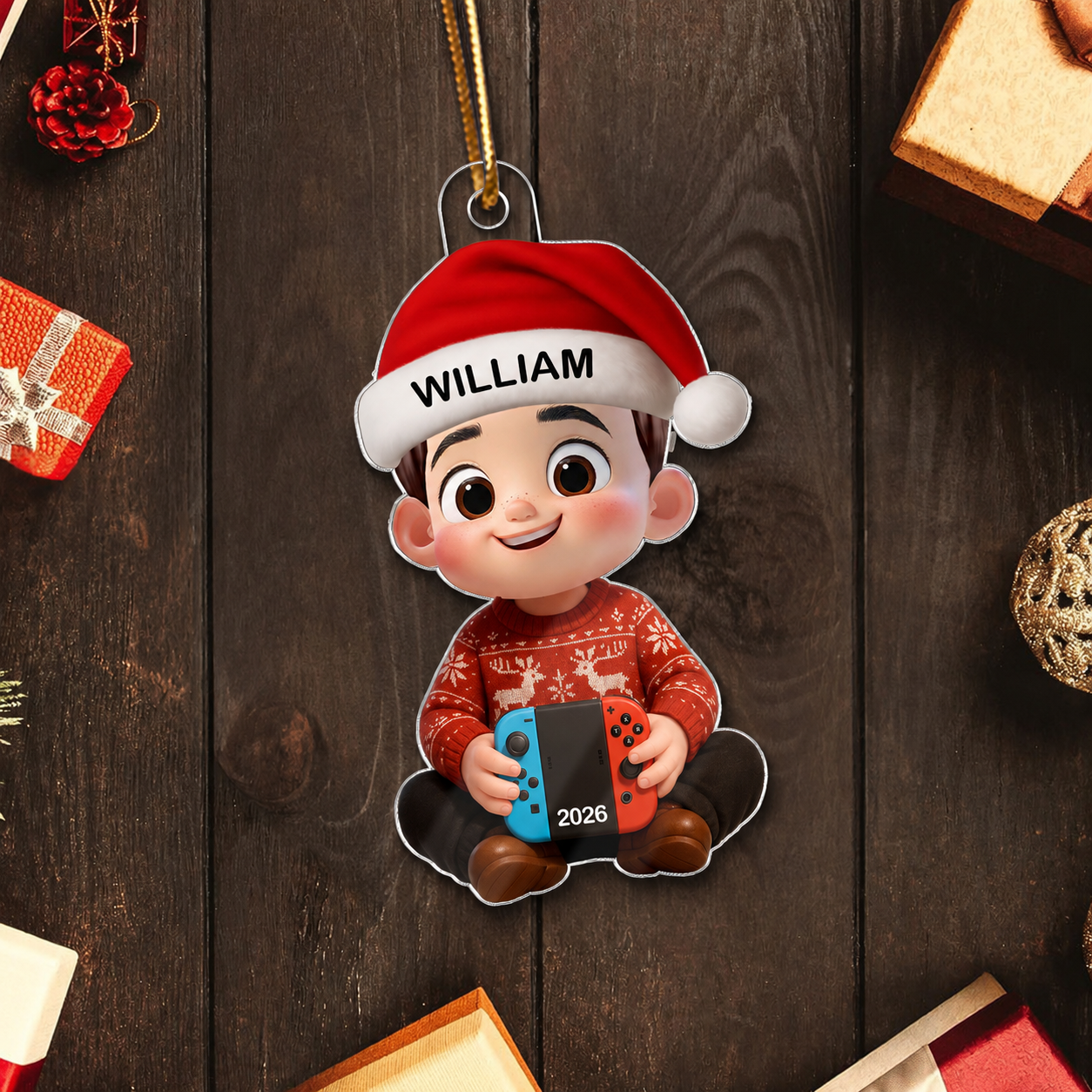 3D Effect Gaming Kid Christmas Personalized Acrylic Ornament