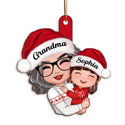 Doll Grandma Hugging Kid Christmas Gift For Granddaughter Grandson Personalized Wooden Ornament