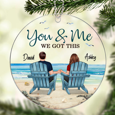 Back View Couple Sitting Beach Landscape Personalized Acrylic Ornament