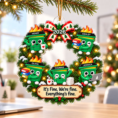 Funny Dumpster Fire Office Chaos - Personalized Acrylic Ornament - Funny Christmas Gift For Coworkers