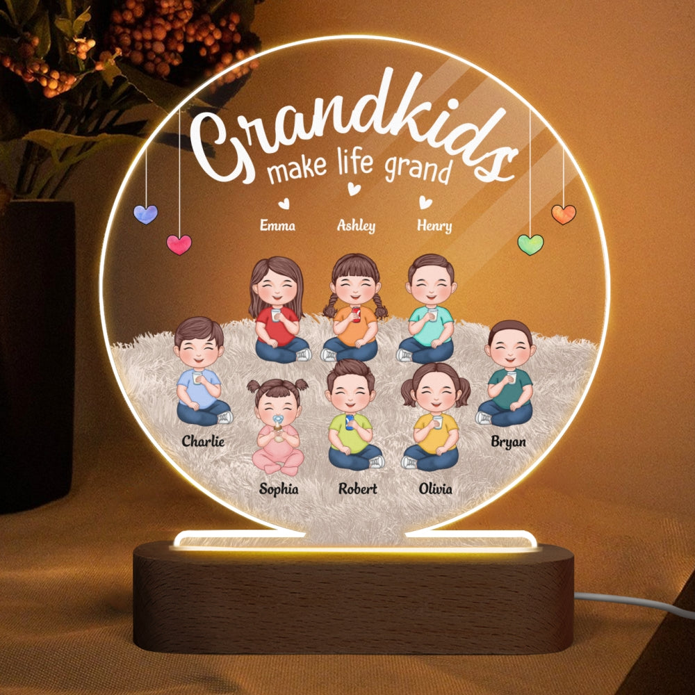 Our Grandkids Cute Sitting Kids Personalized Circle Acrylic Plaque With LED Night Light