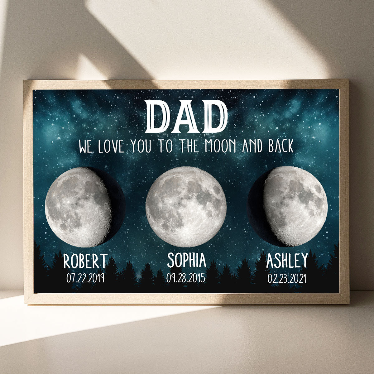Dad We Love You To The Moon And Back Custom Birth Moon Phase Personalized Poster, Father's Day Gift, Birthday Gift For Dad, Husband