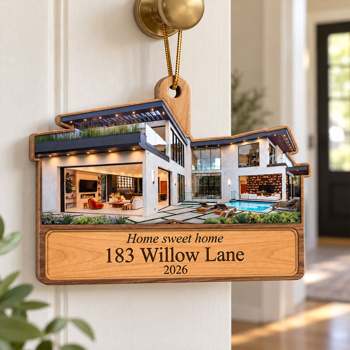 Custom New Home Portrait from Photo - Personalized Wooden Ornament - Christmas Gift for Daughter, Son, Family, Friends, Housewarming Gift