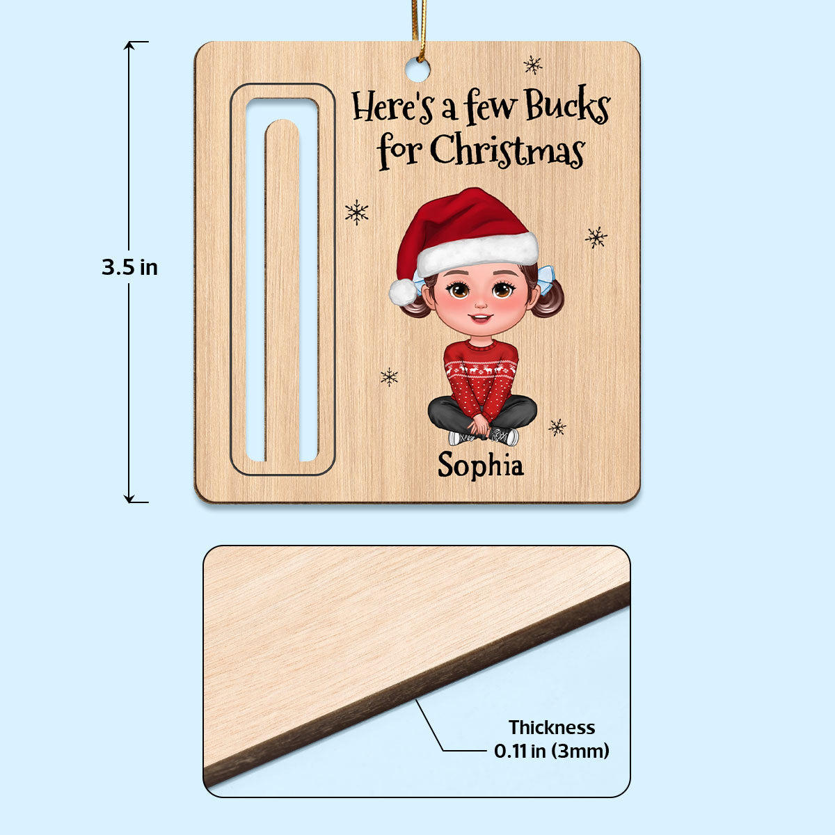 Here’s A Few Bucks for Christmas Cute Kid Personalized Holiday Money Holder Ornament