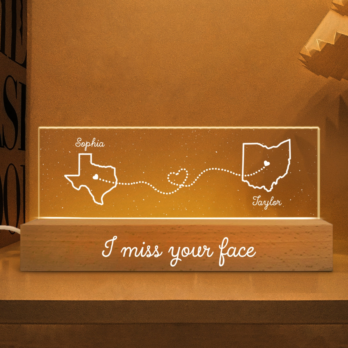 I Miss Your Face Long Distance Relationship Gift Couple Best Friend Personalized Block LED Night Light