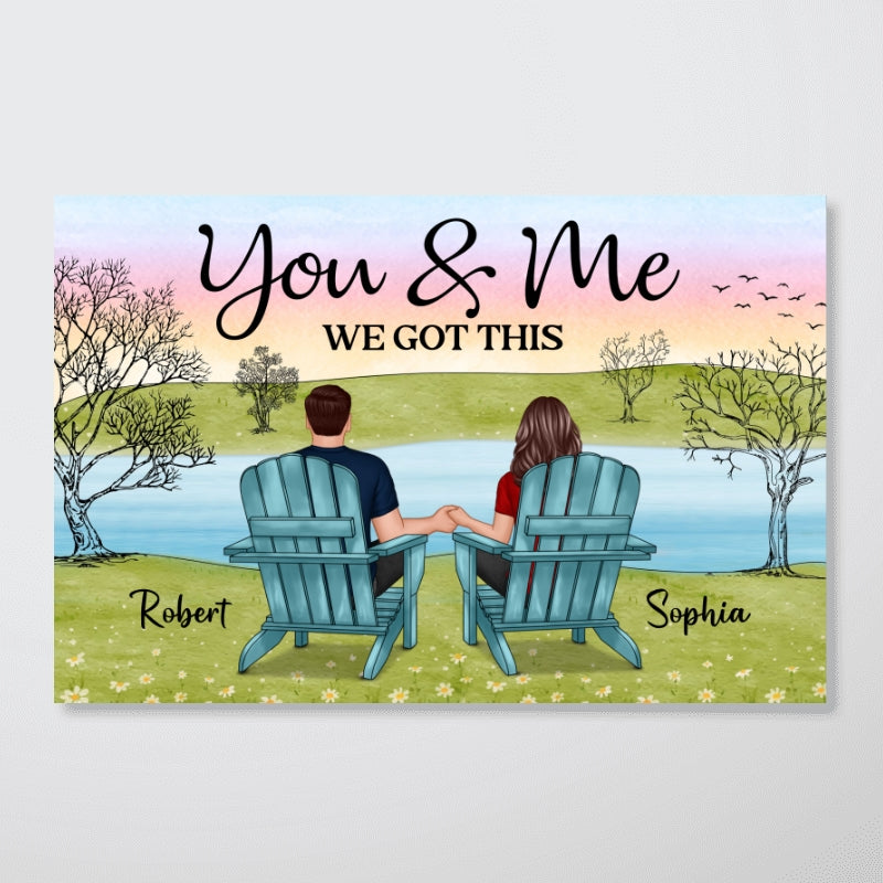 Back View Sitting Couple Landscape Personalized Horizontal Poster