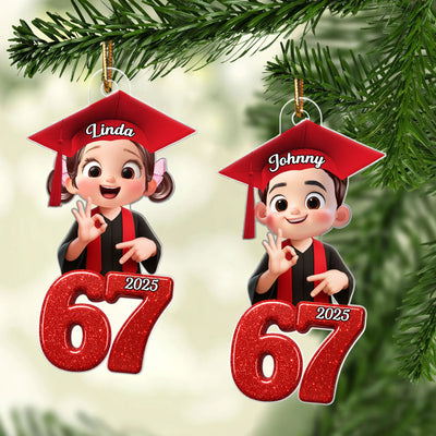 Glitter Pattern Senior Custom Six Seven 67 - Personalized Acrylic Ornament - Teen Slang Funny Tree Decor, Funny Teen Grandkid Gift