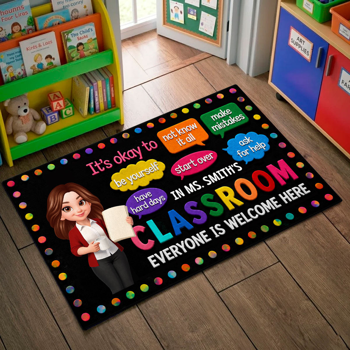 In Teacher Classroom It's Okay To Be Yourself - Personalized Doormat - Back To School Gift For Teacher, Classroom Decor