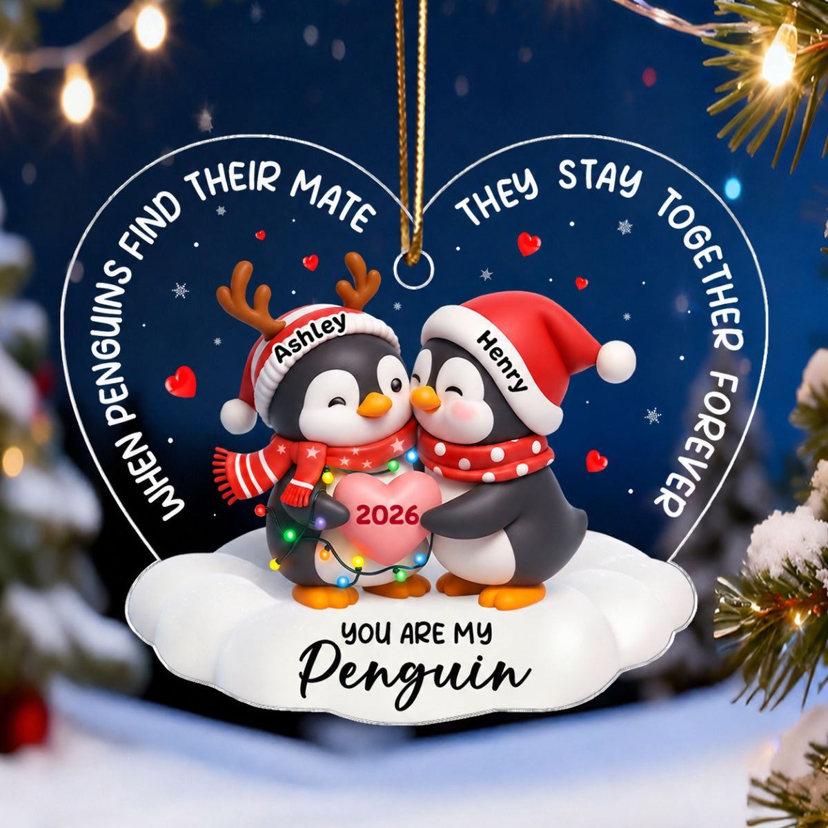 You Are My Penguin - Personalized Acrylic Ornament - Christmas Gift for Couple