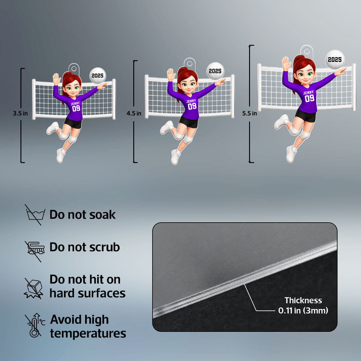 Volleyball Girl In Spike Action 3D Effect - Personalized Acrylic Ornament