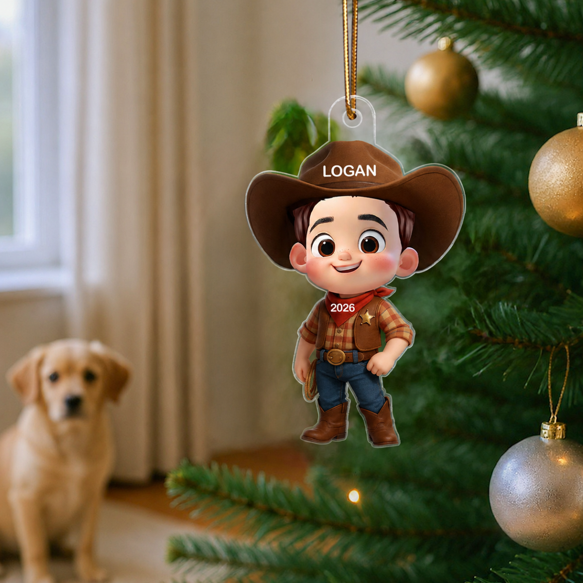 3D Effect Little Cowboy Christmas Personalized Acrylic Ornament
