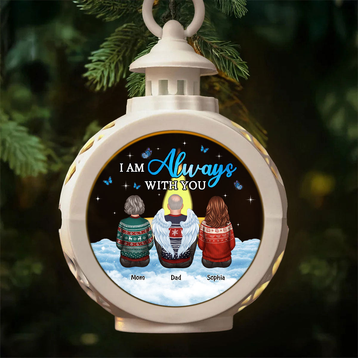 Always With You Sky Family Members Grandma Grandpa Dad Mom Kids Dogs Cats Christmas Personalized Lantern Ornament, Memorial Remembrance Gift
