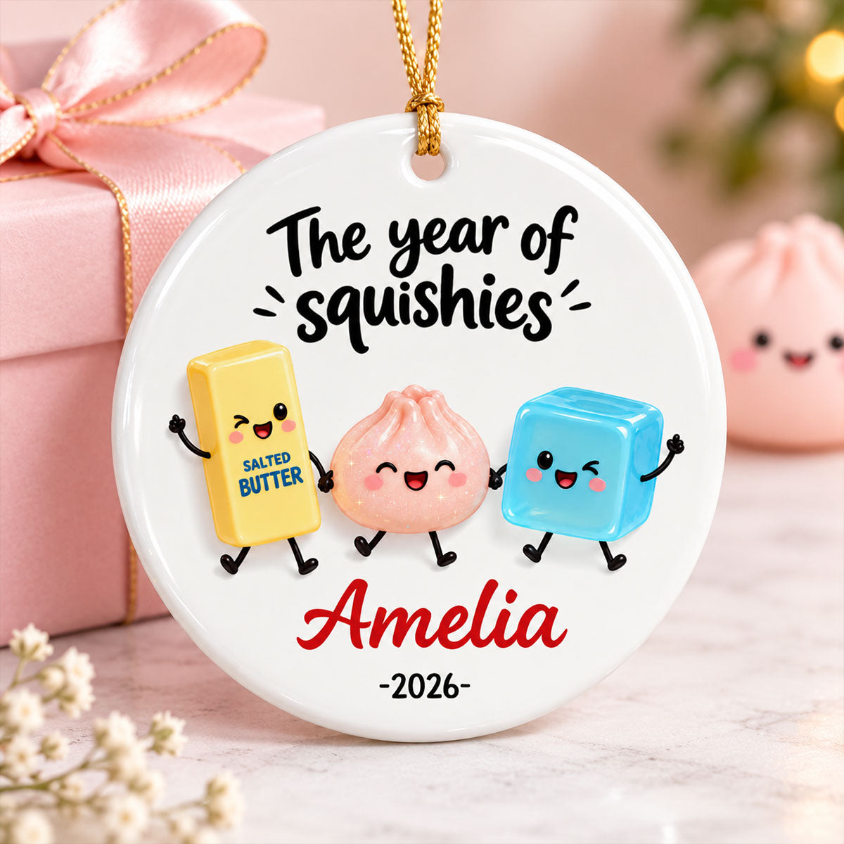 The Year Of Squishies 2D Flat - Personalized Ceramic Ornament - Christmas Keepsake