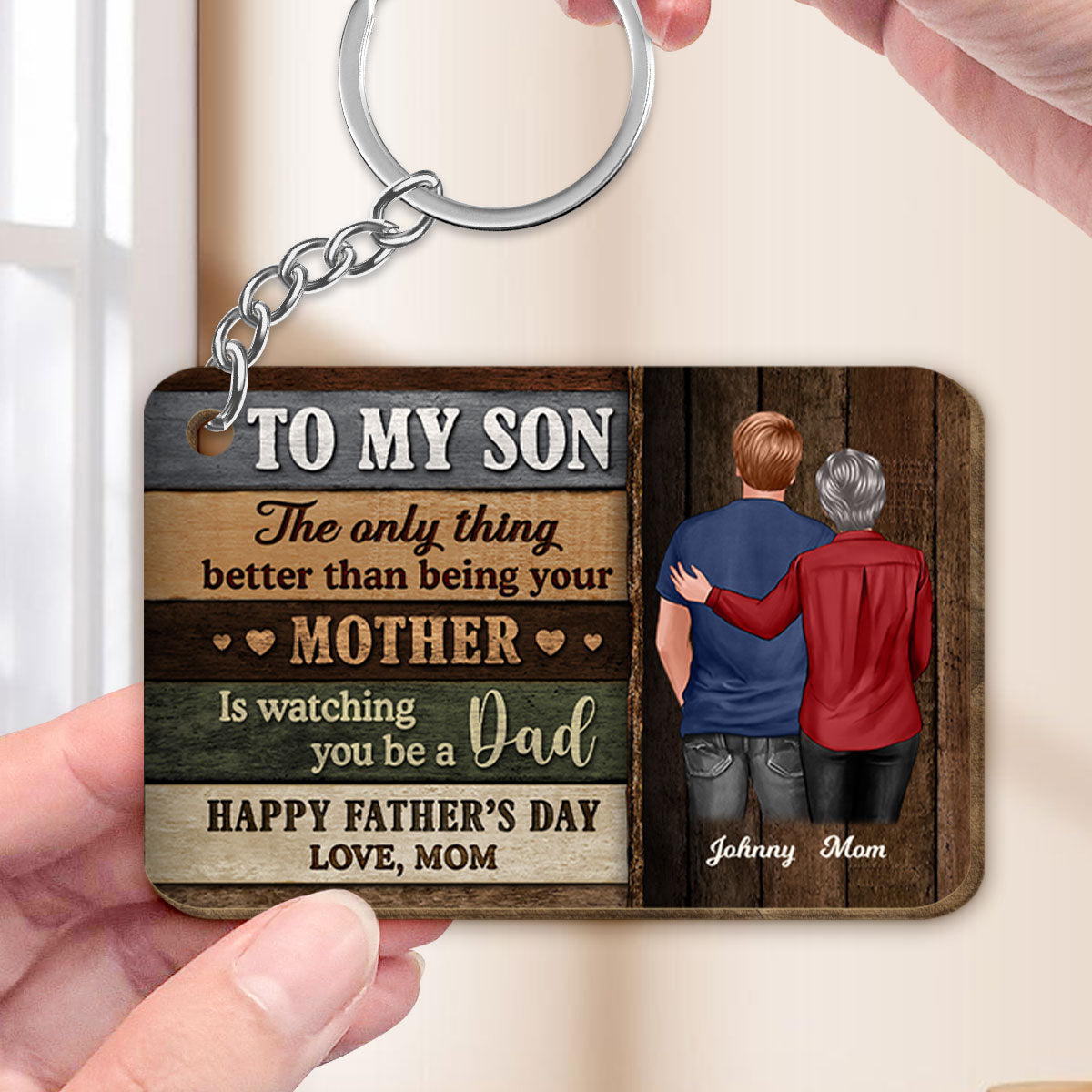 Colored Wood Pallets To My Son From Mom Happy Father's Day Personalized Wooden Keychain