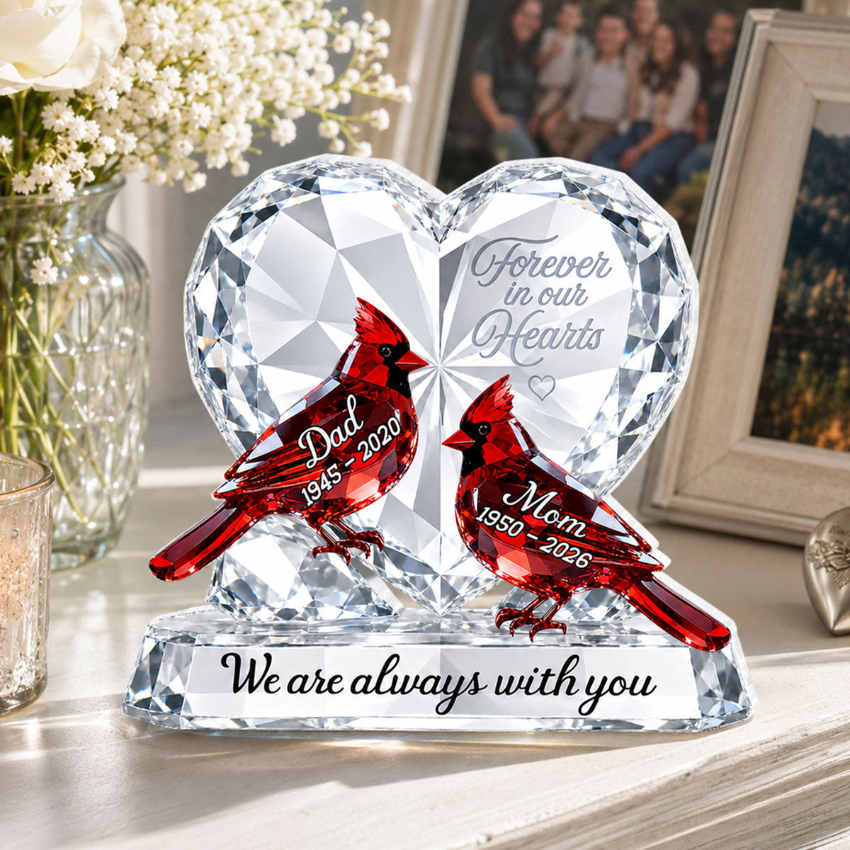 Always With You Cardinals Memorial - Personalized Acrylic Block Plaque - Memorial Gift, Sympathy Gift