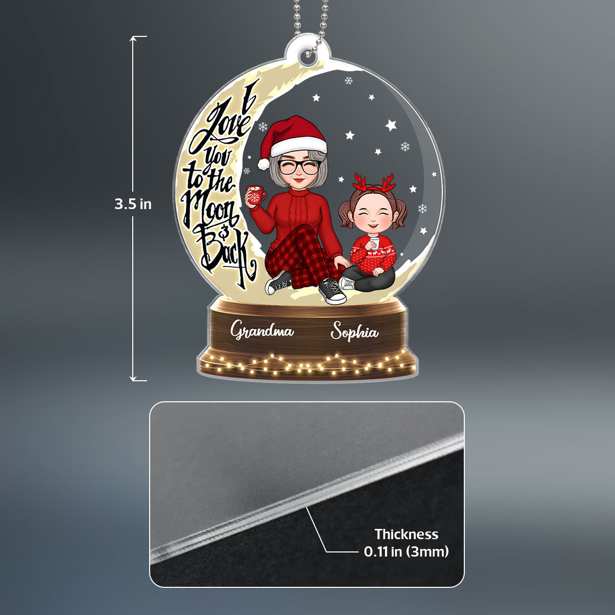 Snow Globe Cute Grandma Grandkid On Moon Personalized Acrylic Ornament