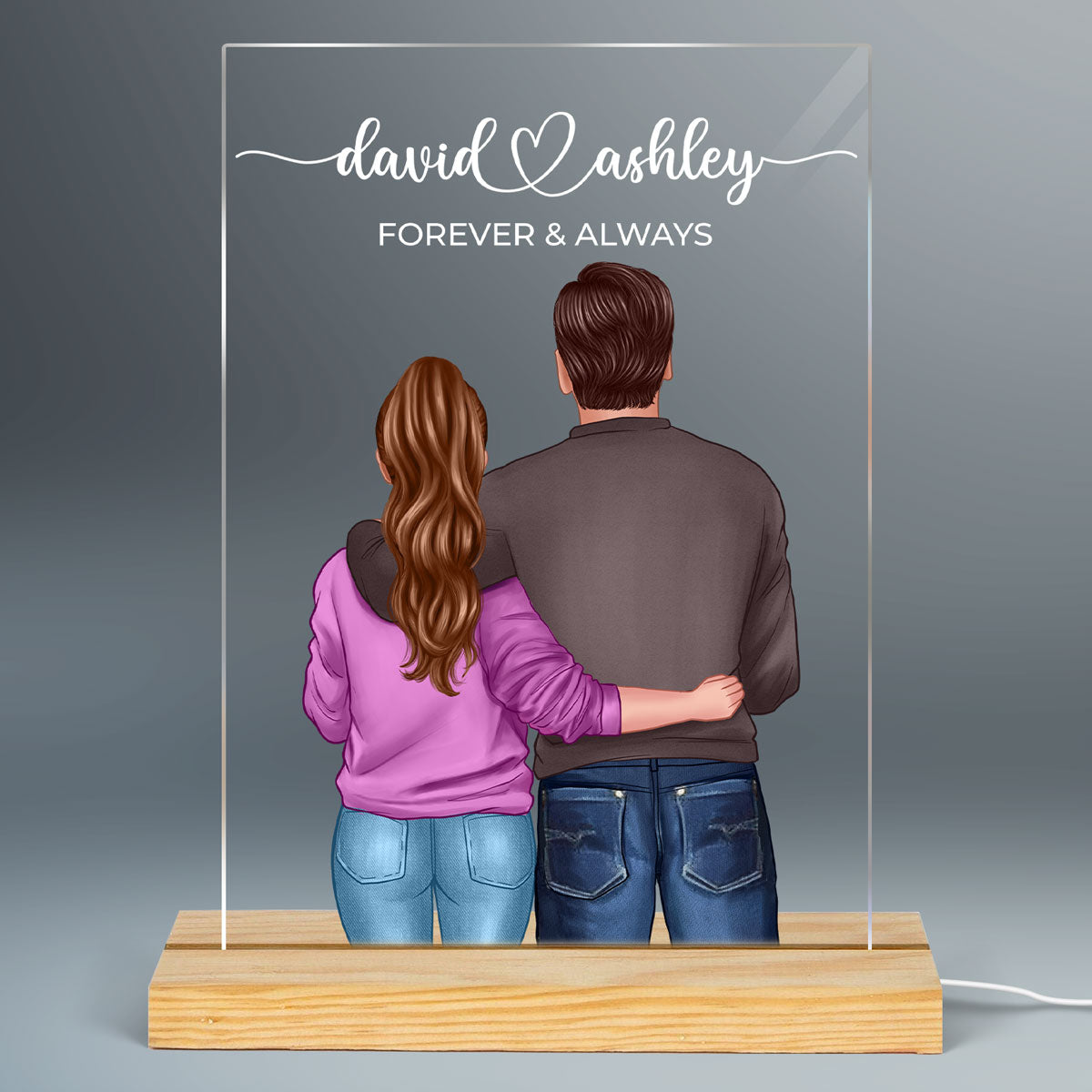 Couple Back View Forever & Always Personalized Acrylic Plaque With LED Night Light - Gift For Couples - Anniversary Gift - Valentine‘s Day Gift