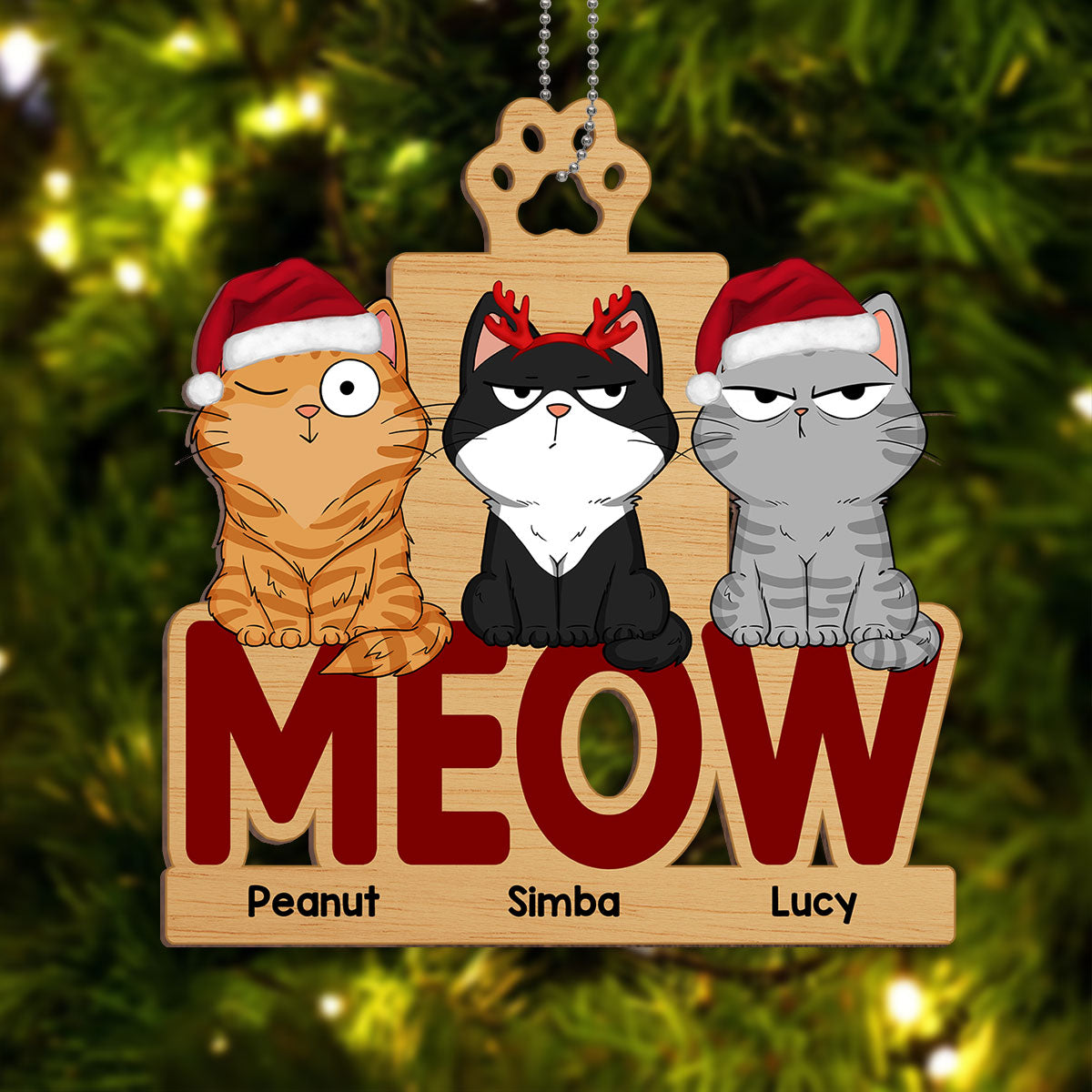 Funny Cat Expressions Sitting Personalized Wooden Ornament