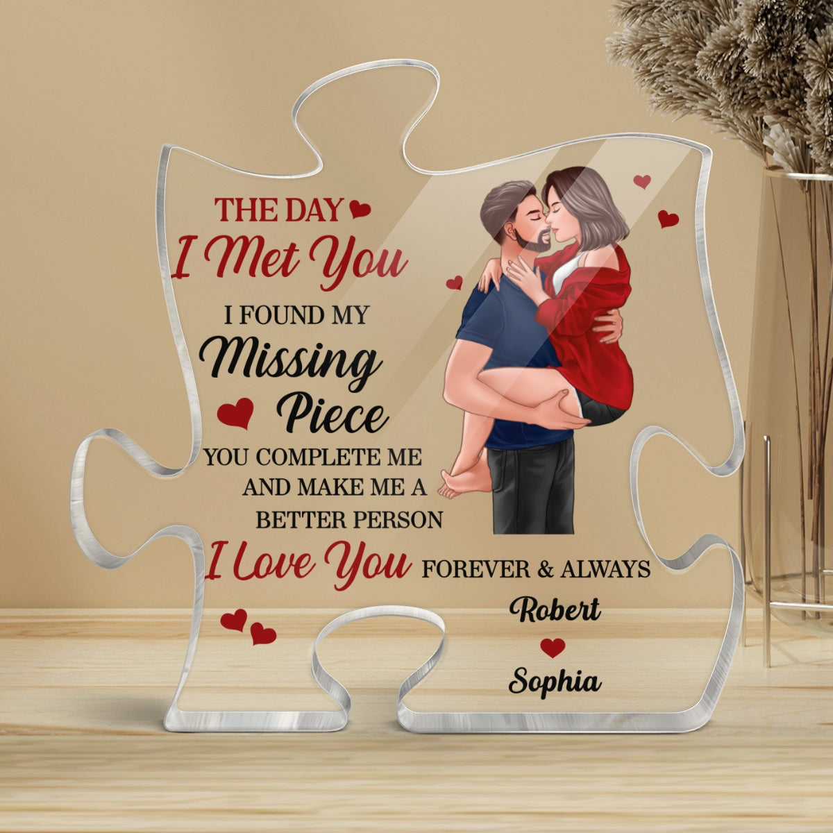 Found My Missing Piece Man Holding Woman Kissing Personalized Puzzle Acrylic Plaque