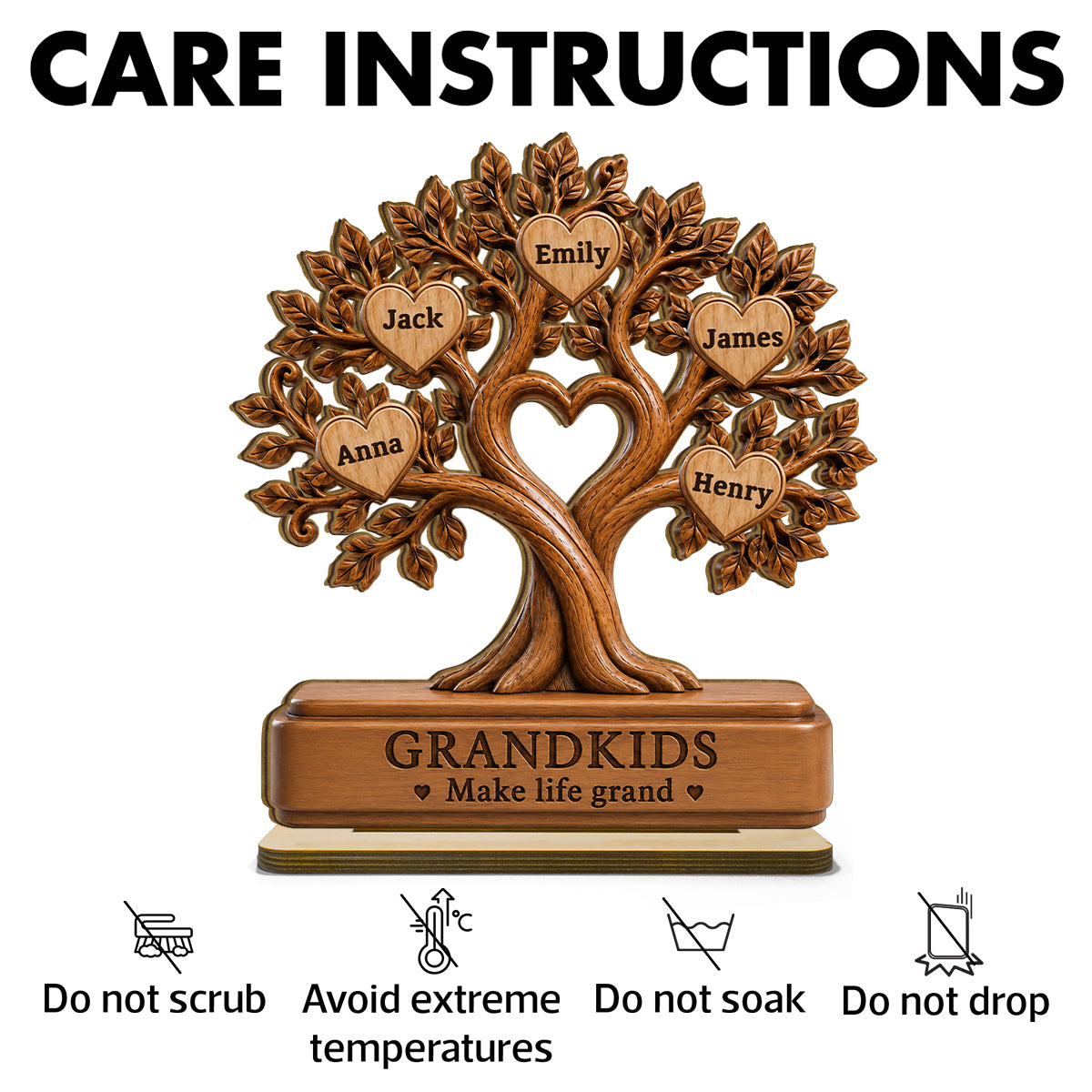 Grandkids Make Life Grand - Personalized 2-Layered Wooden Plaque - Gift for Grandma, Grandpa, Grandparents, Family Keepsake