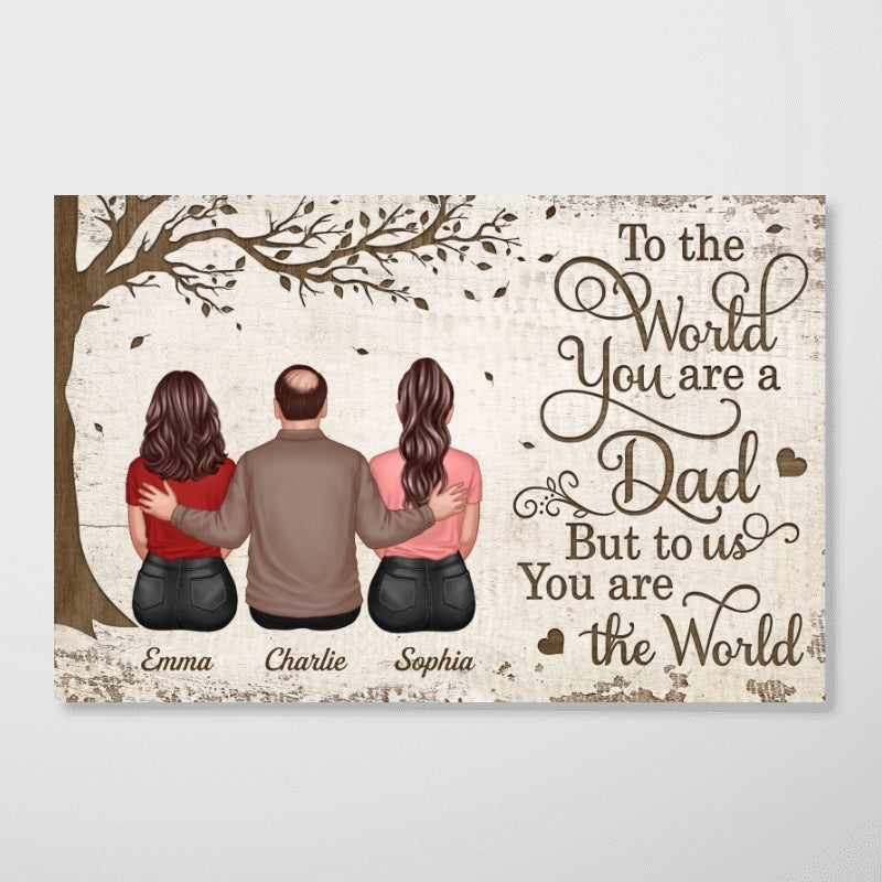 Back View Dad And Son Daughters Sitting Under Tree Personalized Horizontal Poster