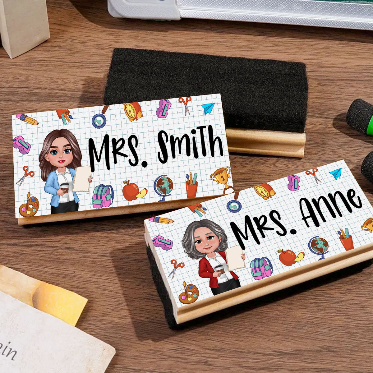 Teacher School Things Personalized Chalkboard/Whiteboard Eraser with Marker, Teacher Appreciation Gift, Back To School Gift