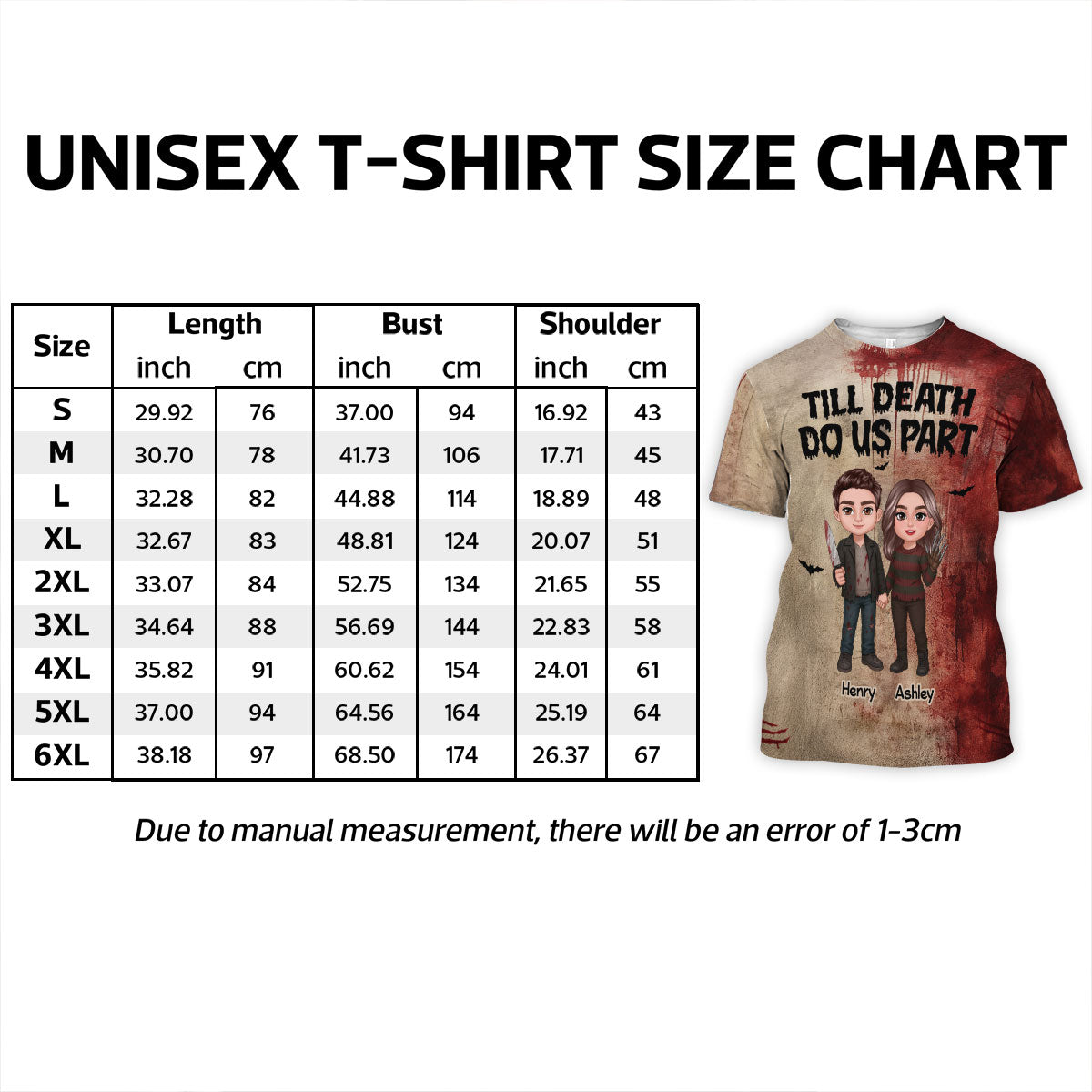 Halloween Horror Theme Couple Till Death Do Us Part - Personalized Shirt - Halloween Matching Shirts For Couple