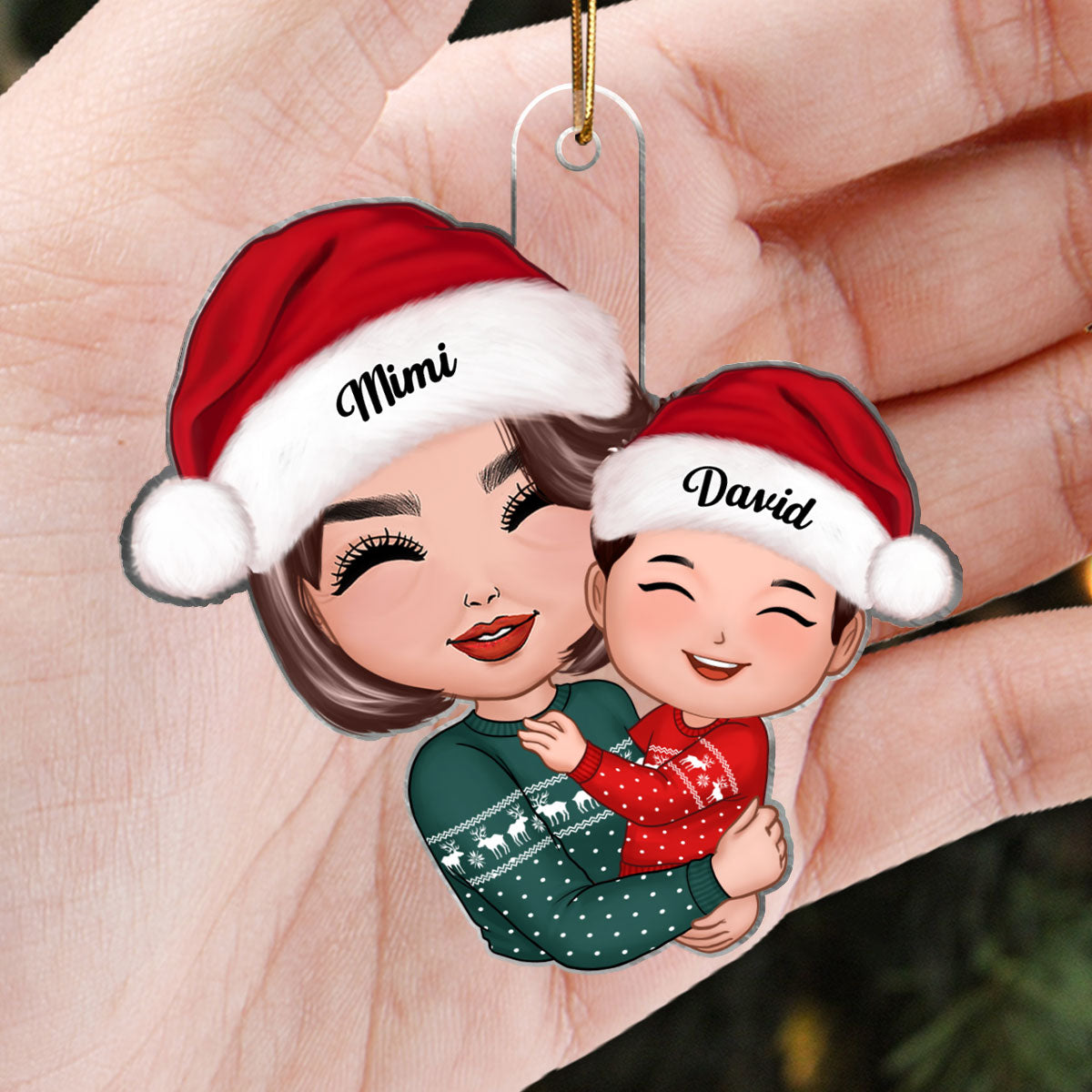 Doll Grandma Mom Hugging Kid Christmas Gift For Granddaughter Grandson Personalized Acrylic Ornament