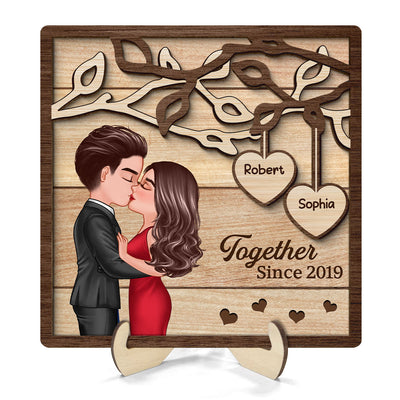 Couple Kissing Under Tree Pretty Elegant Couple Personalized 2-Layer Wooden Plaque