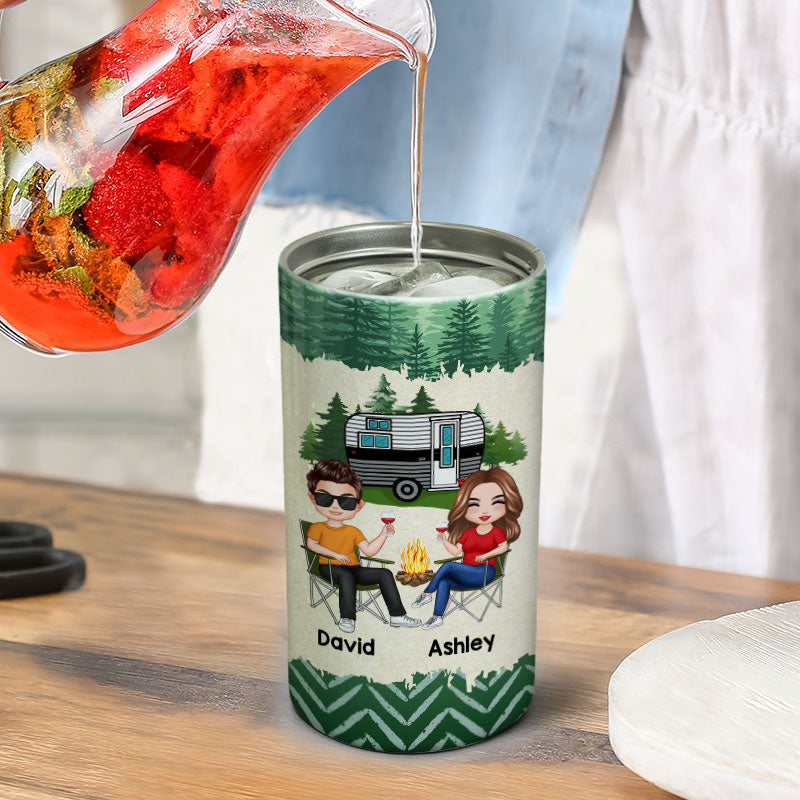 Doll Couple Camping Personalized 4 In 1 Can Cooler