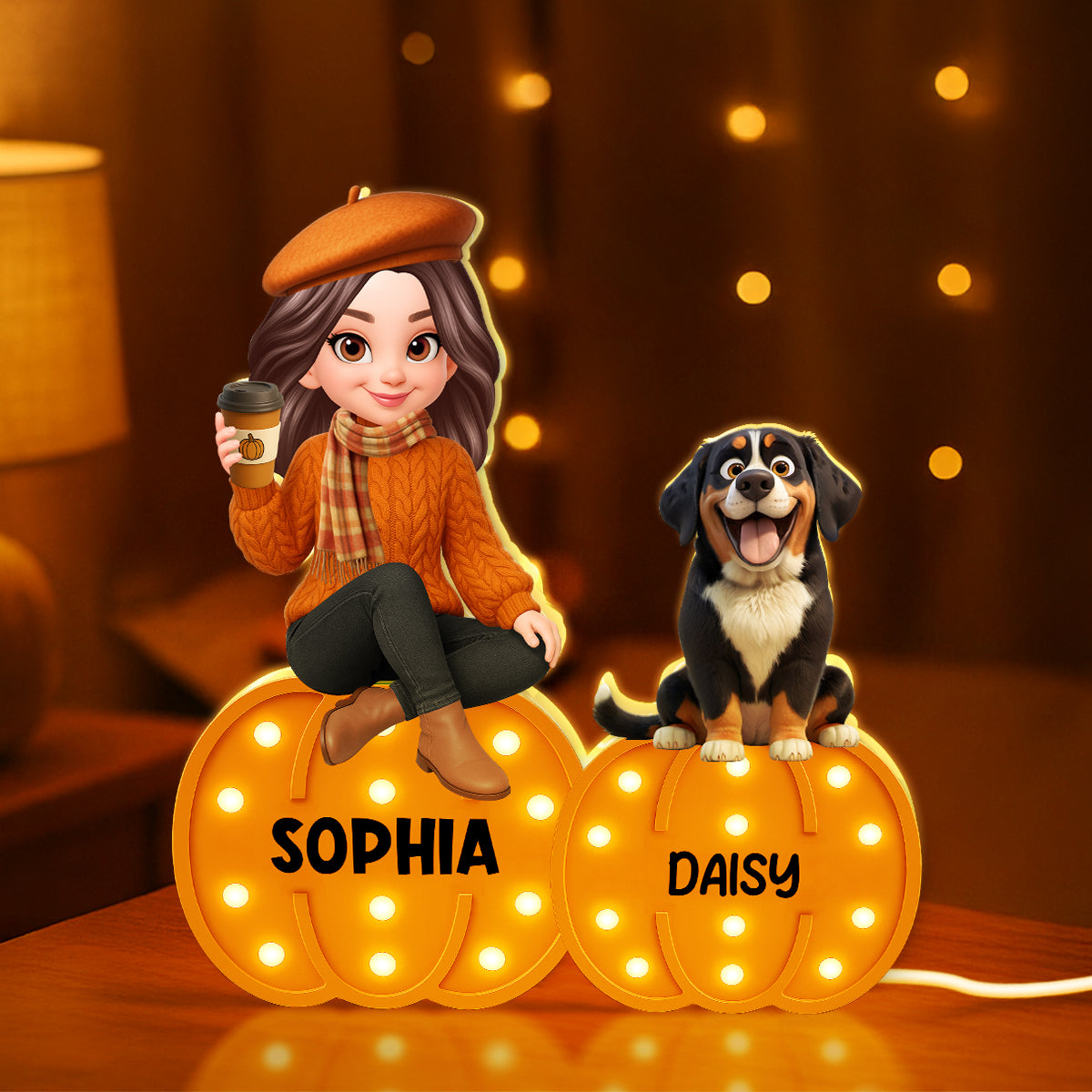 Fall Season Dog Mom Marquee Pattern Texture Pumpkins Personalized LED Light Box