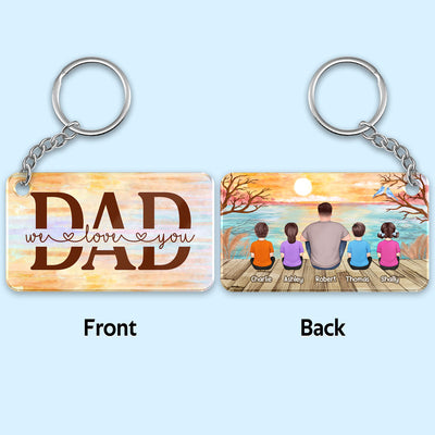 Lake View Best Dad Ever Back View Man Sitting With Kids Dogs Cats Personalized Acrylic Keychain