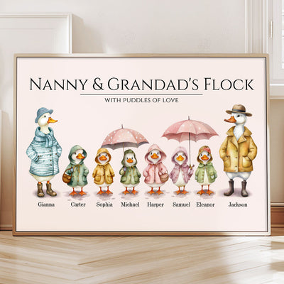 Grandparents Grandma Grandad's Flock Cute Watercolor Ducks Personalised Poster