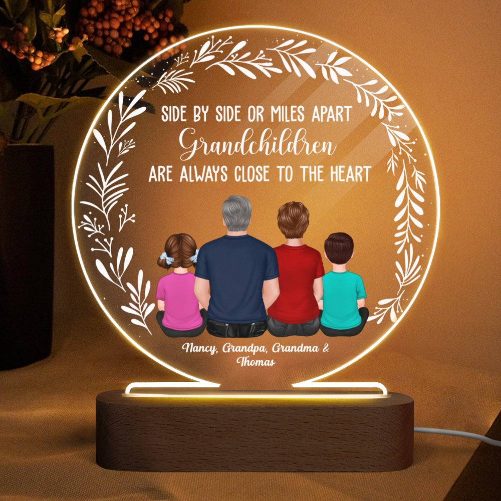 Side By Side Grandma Grandkids Mother‘s Day Gift Personalized Circle LED Night Light, Acrylic LED Lamp
