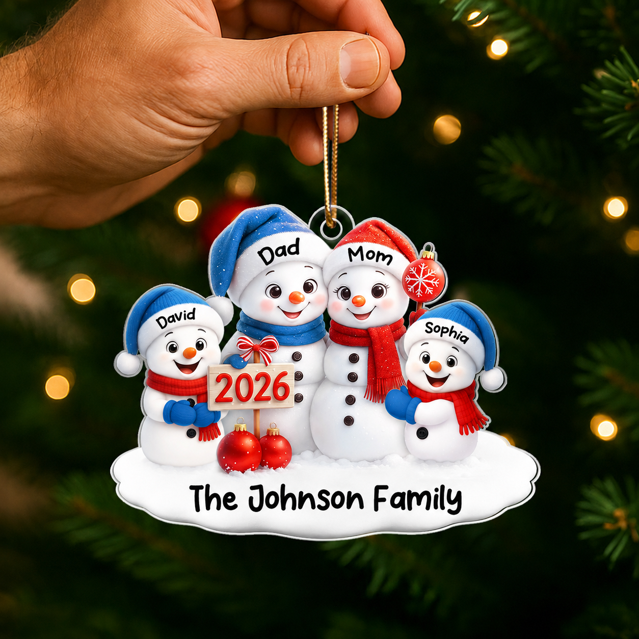 Family Snowmen 2026 - Personalized Acrylic Ornament - Festive Christmas Decor, Christmas Gift for Family