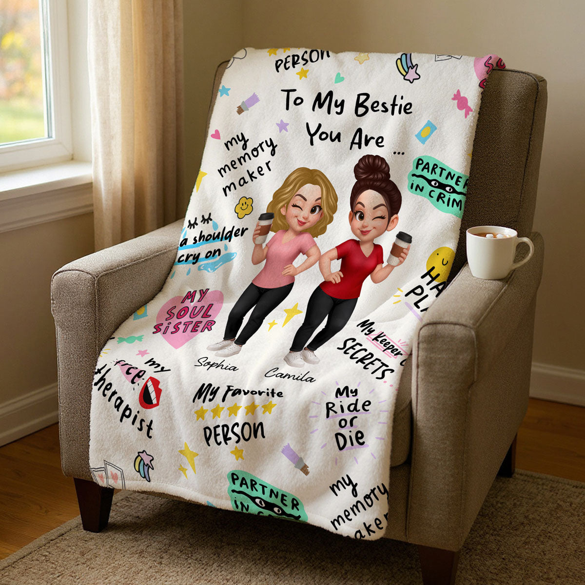 You Are My Bestie Fav Person Soul Sister Colorful Pretty Best Friends Personalized Fleece Blanket
