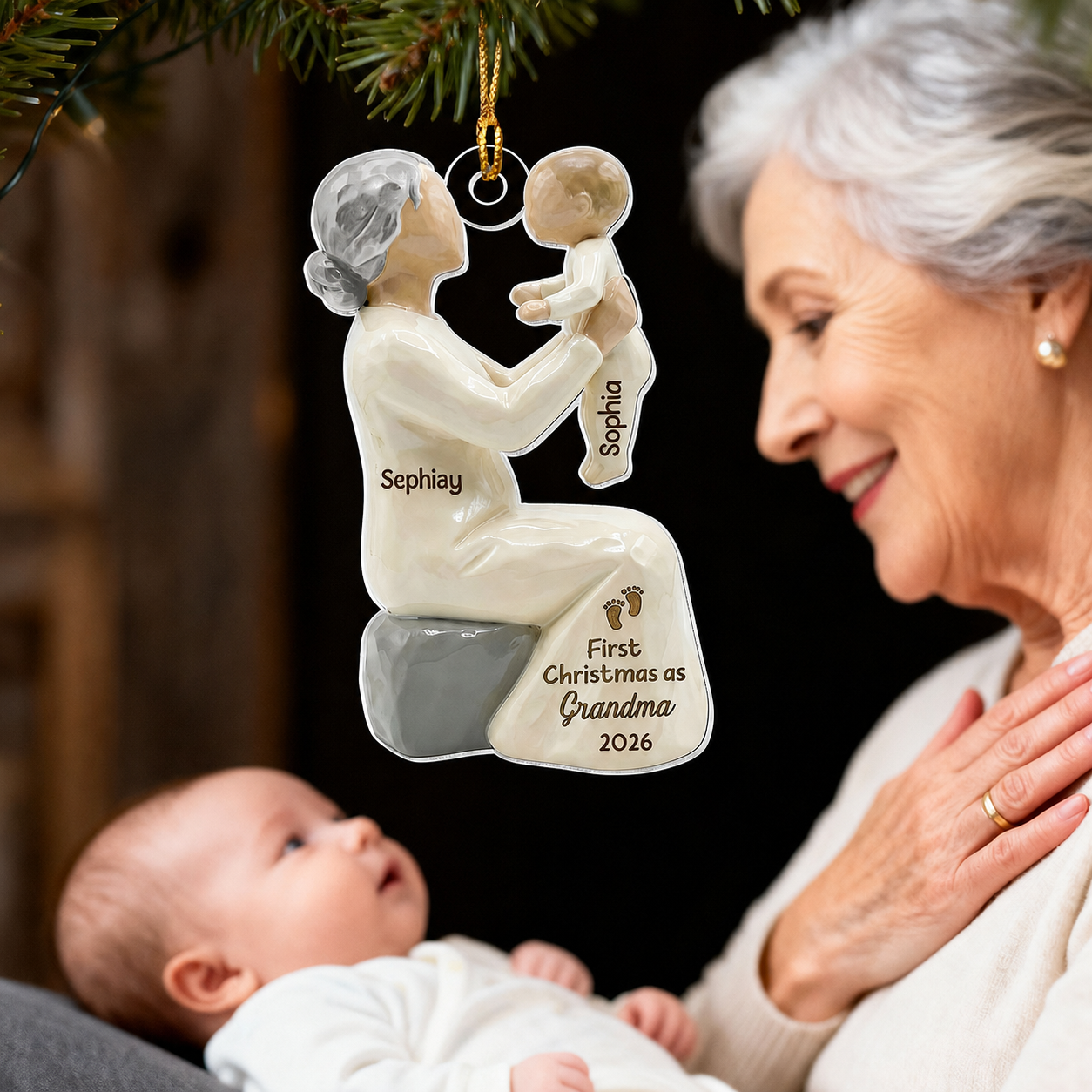 3D Effect First Christmas As Mom Grandma - Personalized Acrylic Ornament