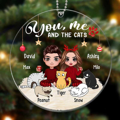 Doll Couple And Cats Personalized Christmas Acrylic Ornament