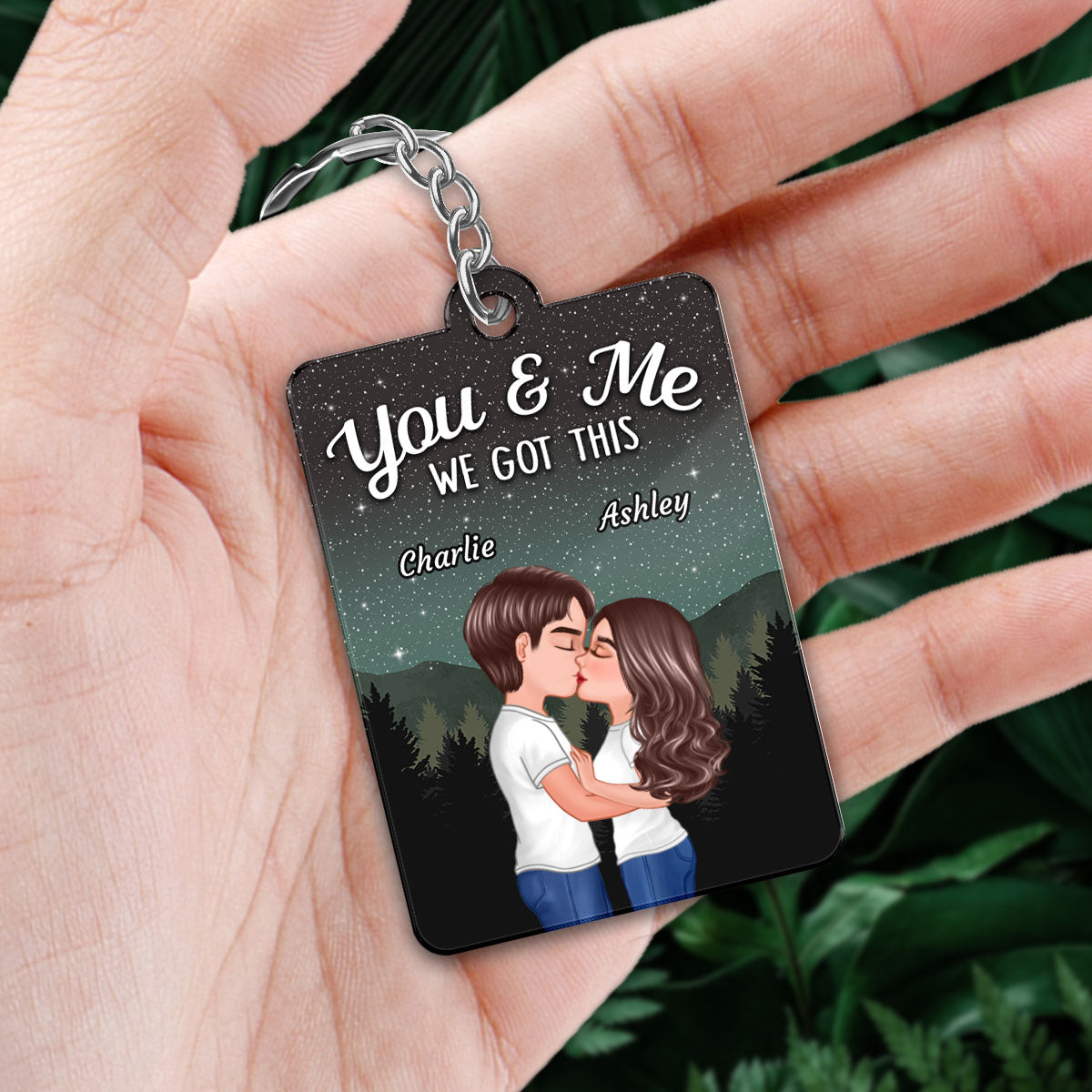 Couple Kissing Under Stars Sky Forest Favorite Song QR Code - Personalized Acrylic Keychain - Anniversary Gift For Him, Gift For Her