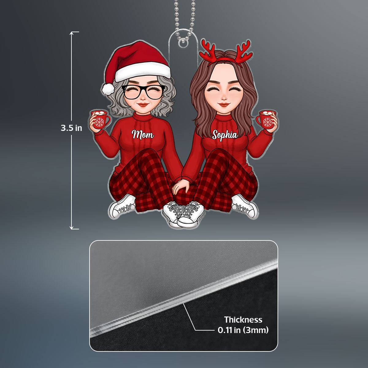Christmas Cute Mom Daughter Sitting Personalized Acrylic Ornament