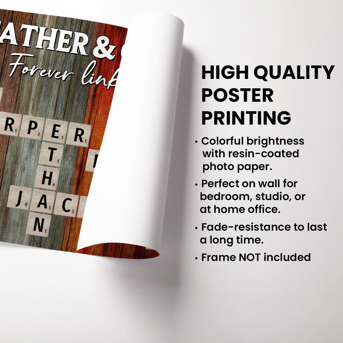 Father & Daughters Sons Forever Linked Together Crossword Puzzle Art Rustic Personalized Poster, Heartfelt Gift For Dad