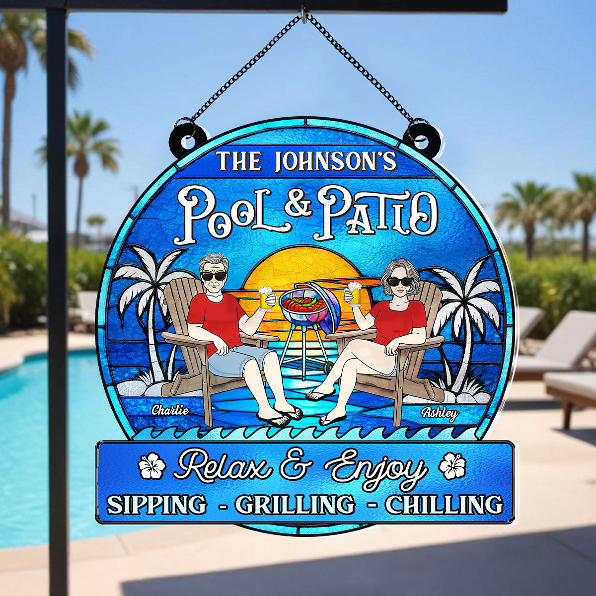 Summer Welcome To Family Couple Pool & Patio Personalized Acrylic Suncatcher