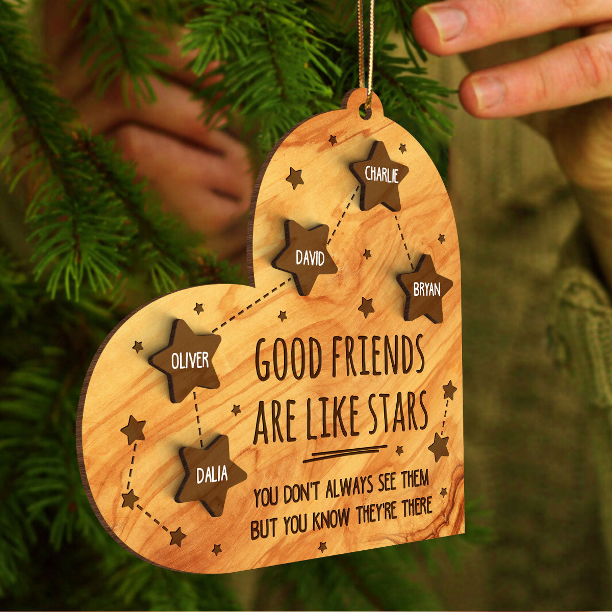 Good Friends Are Like Stars Personalized 2-Layer Wooden Ornament, Best Friends Gift