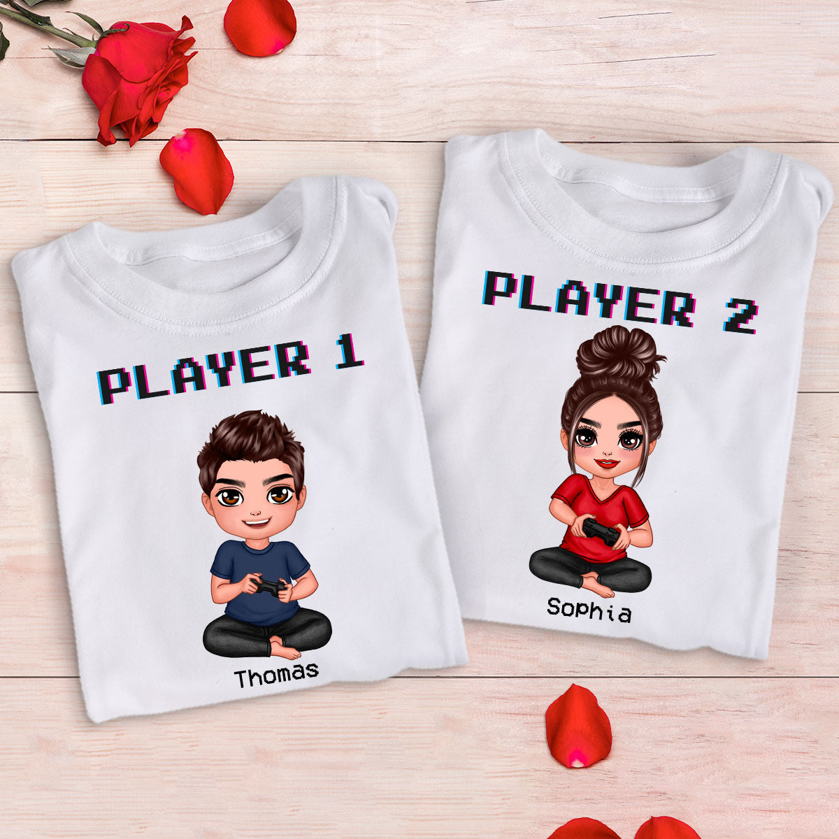 Couple Gaming Player 1 Player 2 Valentine‘s Day Personalized Matching Shirts [Set of 2 Shirts]